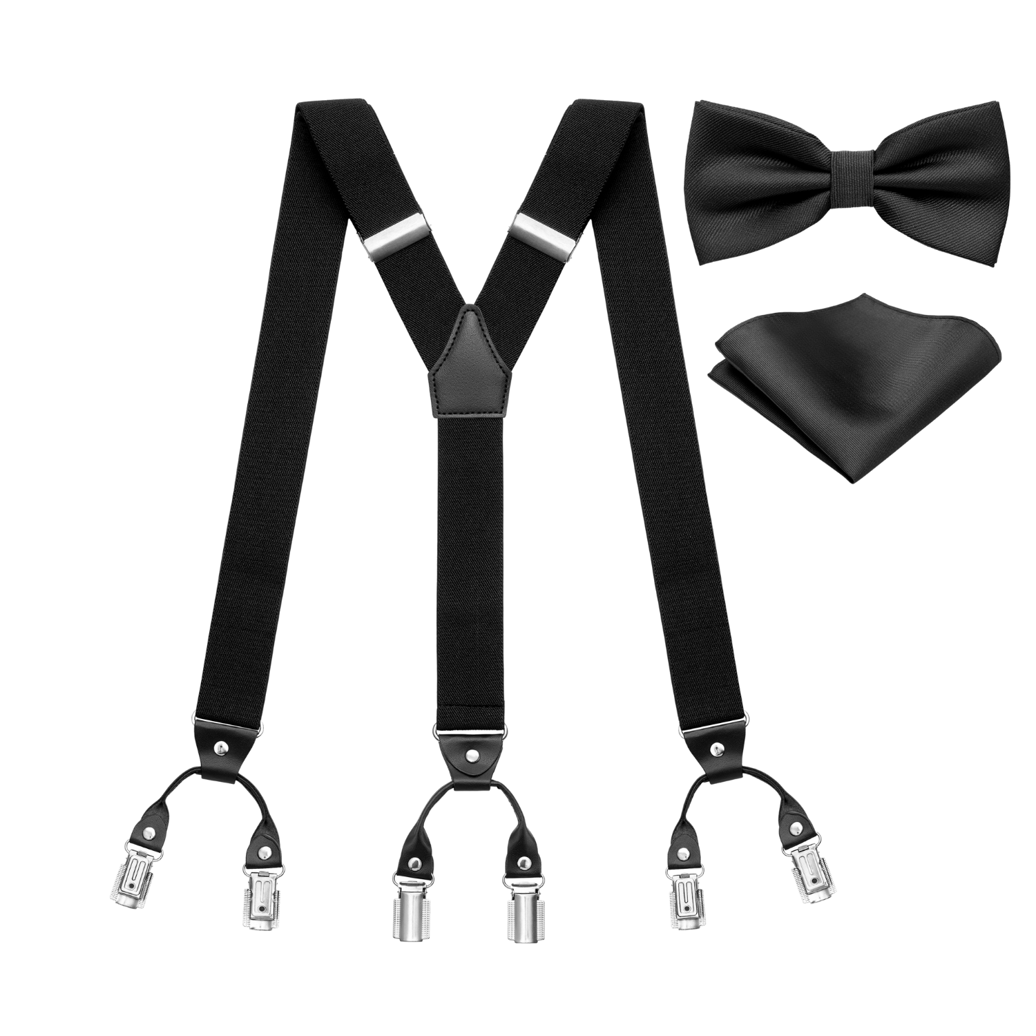 Hosenträger Set mit 6 Clips in Y-Form mit Fliege und Antstecktuch 006