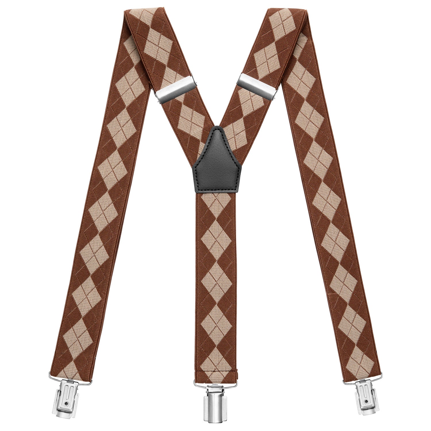 Braun-beige Karomuster Hosenträger in Y-Form mit starken Clips