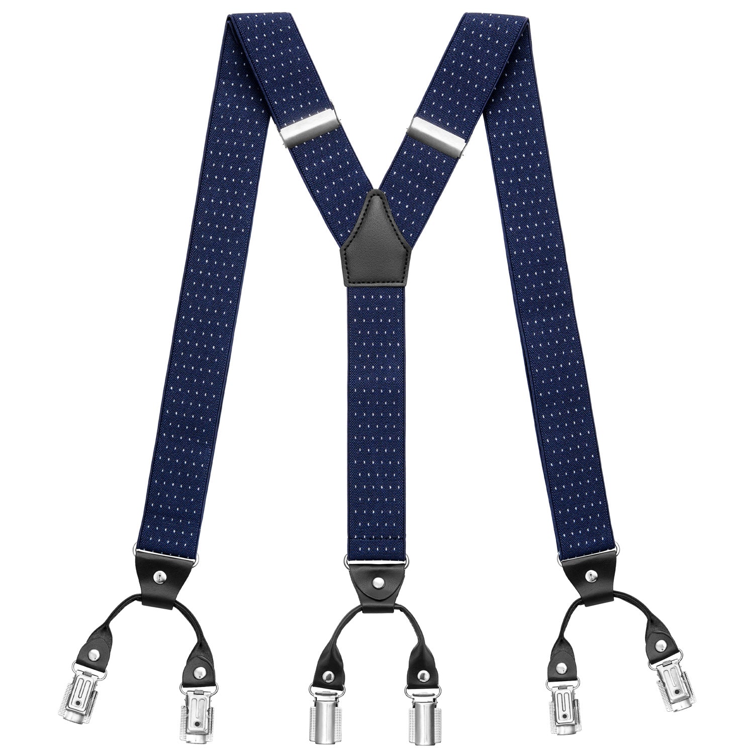 dunkelblau punkte Hosenträger mit 6 Clips